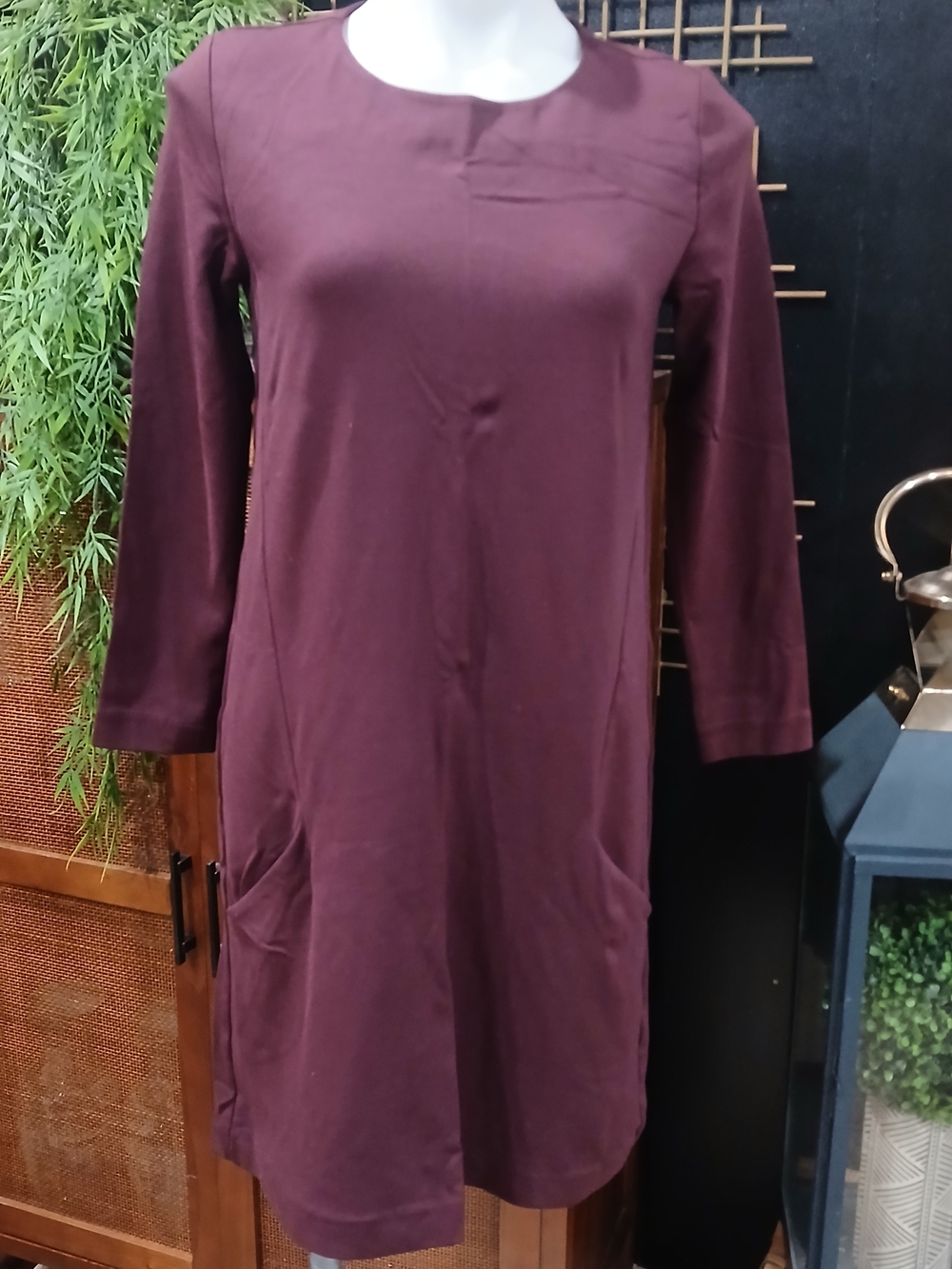 H&M Burgundy Long Sleeve Tunic Dress - Size Small (With Pockets!)